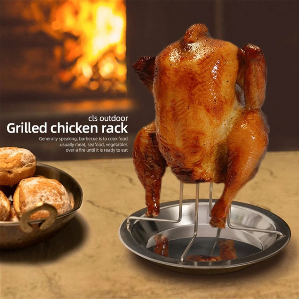 Chicken Roaster Rack With Bowl Carbon Steel Beer Can Chicken Turkey Roaster BBQ Grill Rack Stand Holder Tray