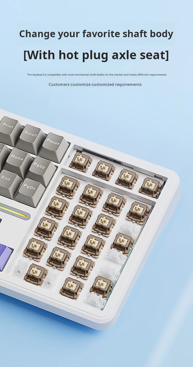 AULA F108pro Mechanical Keyboard Three-mode Bluetooth /2.4G/ Wired Customized Full-key Hot-swapable Gasket Structure RGB Light e