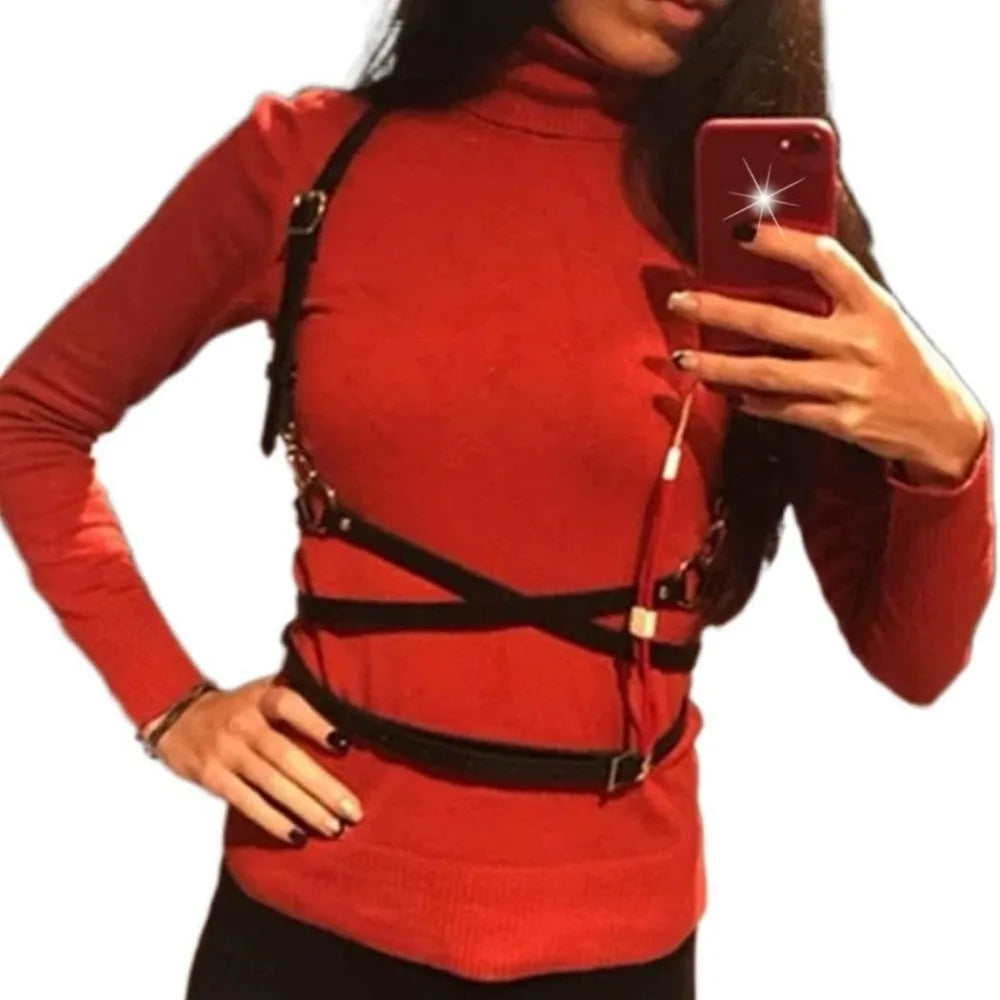 Black PU Leather Punk Body Chains Fashion Strong And Sturdy Waist Straps Belt Club Adjustable Body harness