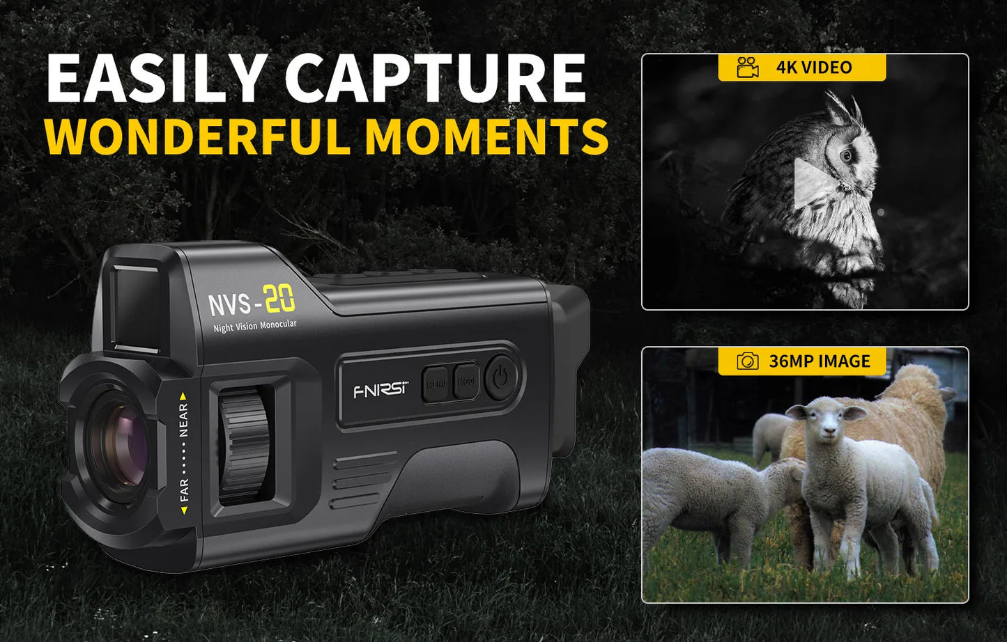 FNIRSI Telescope NVS-20 4K HD Monocular Night Vision Goggles 6X Digital Zoom 300m Hunting Camping Scope Day and Night Dual Use