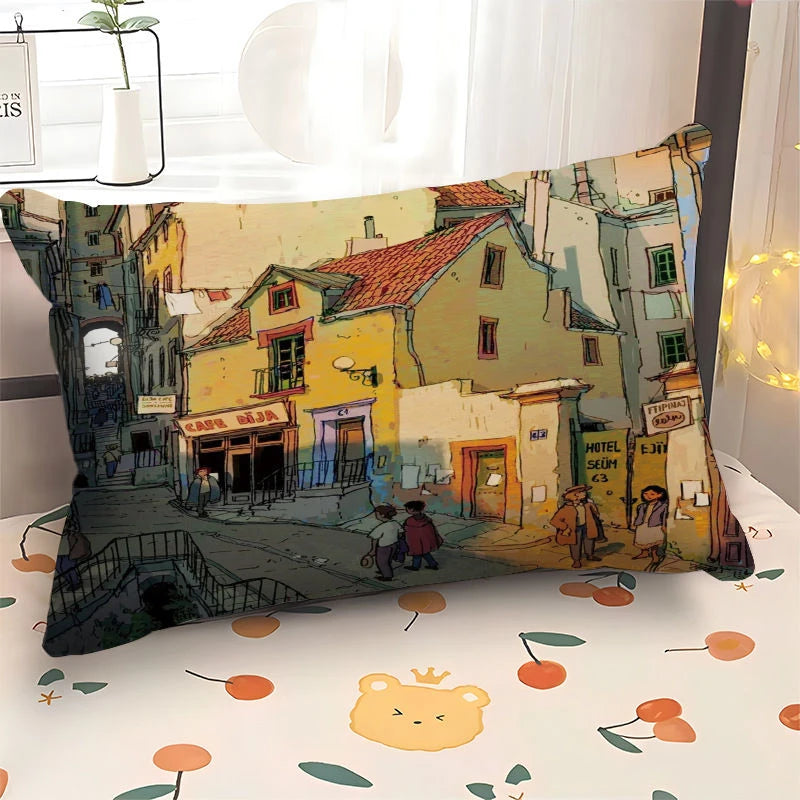 Scene Art Anime Cartoon Pillowcase, 30×50cm Rectangular Sofa Cover, 40×60cm Car Seat Cushion