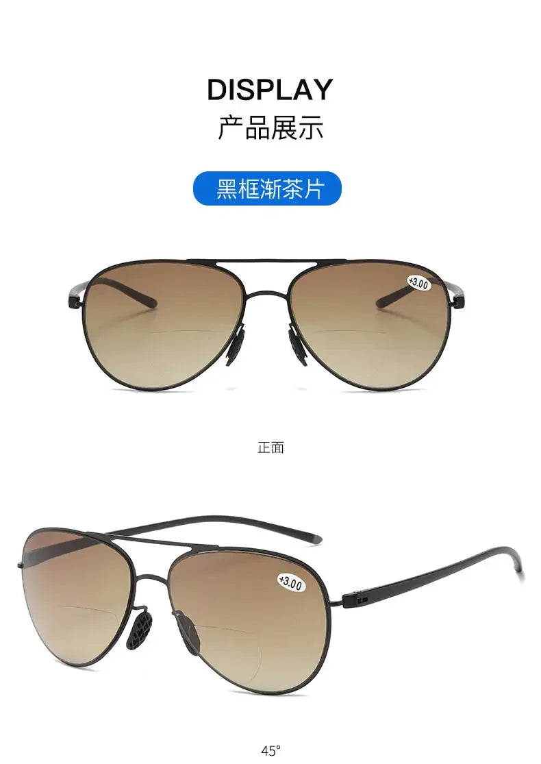 Bifocal Reading Glasses Men Fashion Double Bridge Sunglasses Male Look Far and Near Anti Glare Hyperopia Eyeglasses +100 To +350