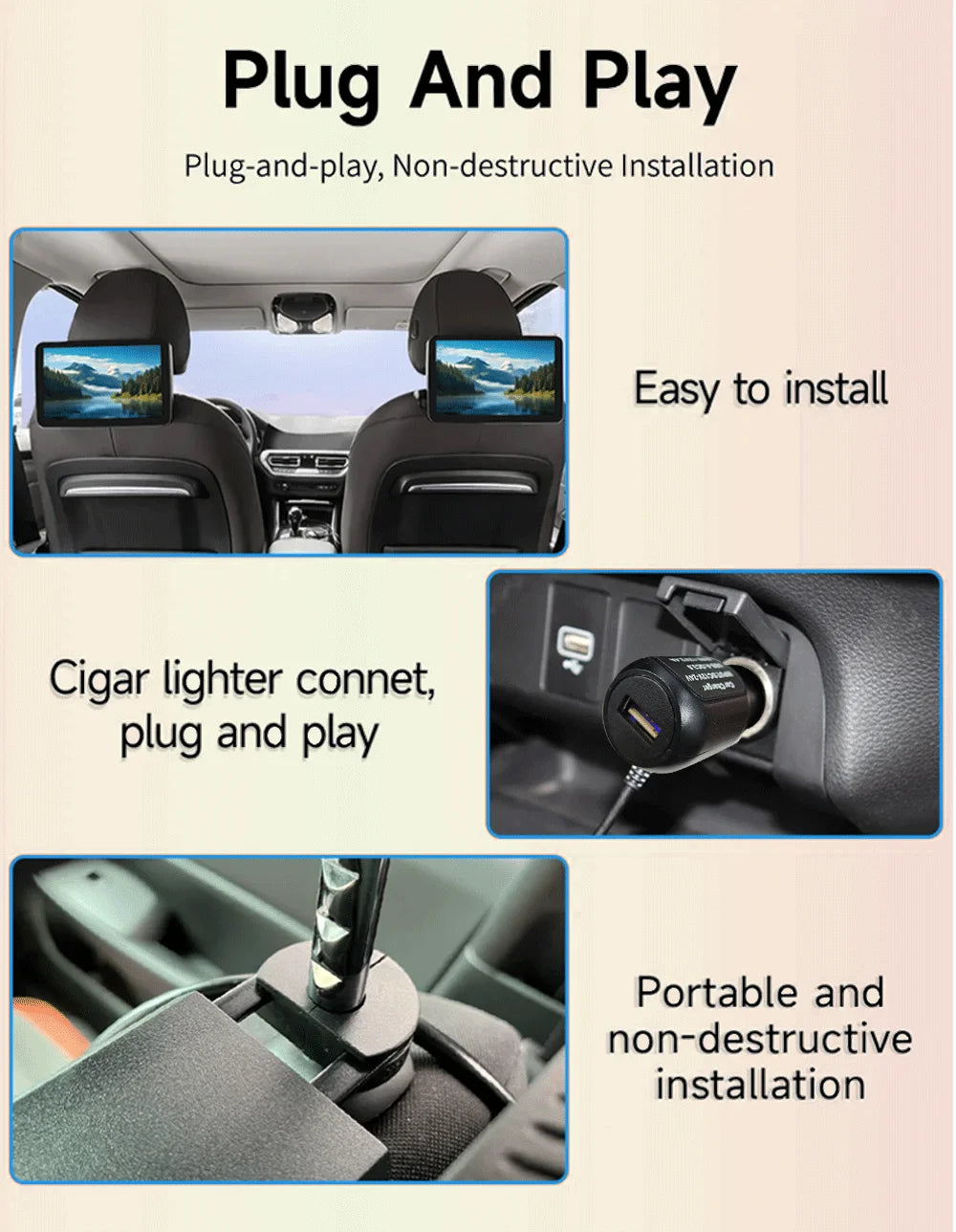 10.1" HD 1280*800 Android 13 Car Headrest Monitor Tablet For Back Seat Multimedia Apple Carplay Ambient Lights BT SD HDMI-Input