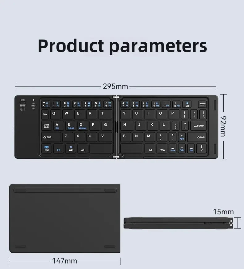 MINGCVIL Mini Foldable Wireless Keyboard Slim Portable Bluetooth Keyboard Rechargeable Folding Keyboard for IOS Windows Android