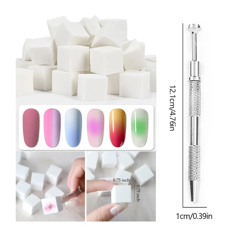 50pcs Ombre Sponge for Nails, Soft Gradient Nail Sponge with Grabbing Pen Ombre Nail Brush French Tip Tool Manicure Design Acces