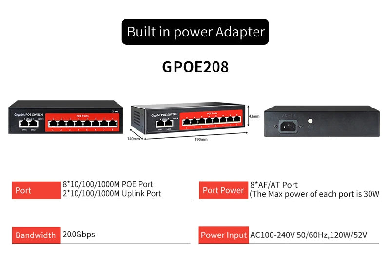 STEAMEMO-SSC Series POE Switch 4/6/8/16/24 Port, Active POE for IP Cameras, Wireless AP Switch, Gigabit IEEE 802.3 AF/AT