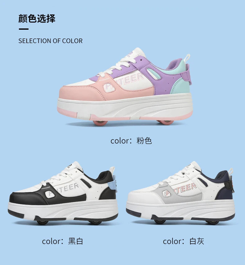 Student roller skates, detachable four-wheel roller skates, size 31-40 multifunctional sports shoes for boys and girls