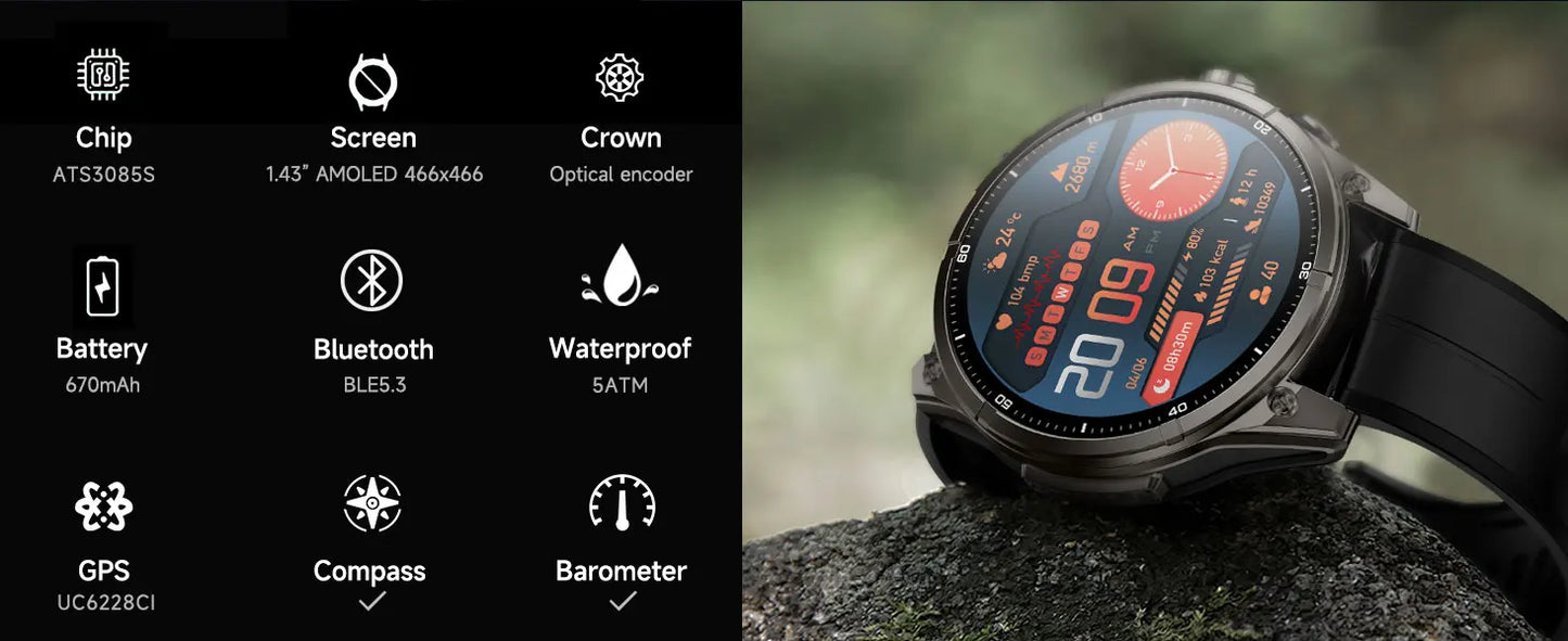 2025 New For Huawei GPS Smart Watch Men 466*466 AMOLED HD Precise GPS Compass BT Call Health Monitor IP69 Waterproof SWIM Watch