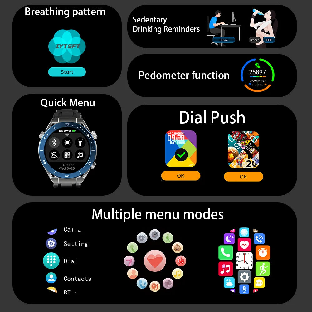 New Sports Smart Round Watch Bluetooth Call Compass Information Reminder Sleep Monitoring For Men Women Android IOS Smartwatch