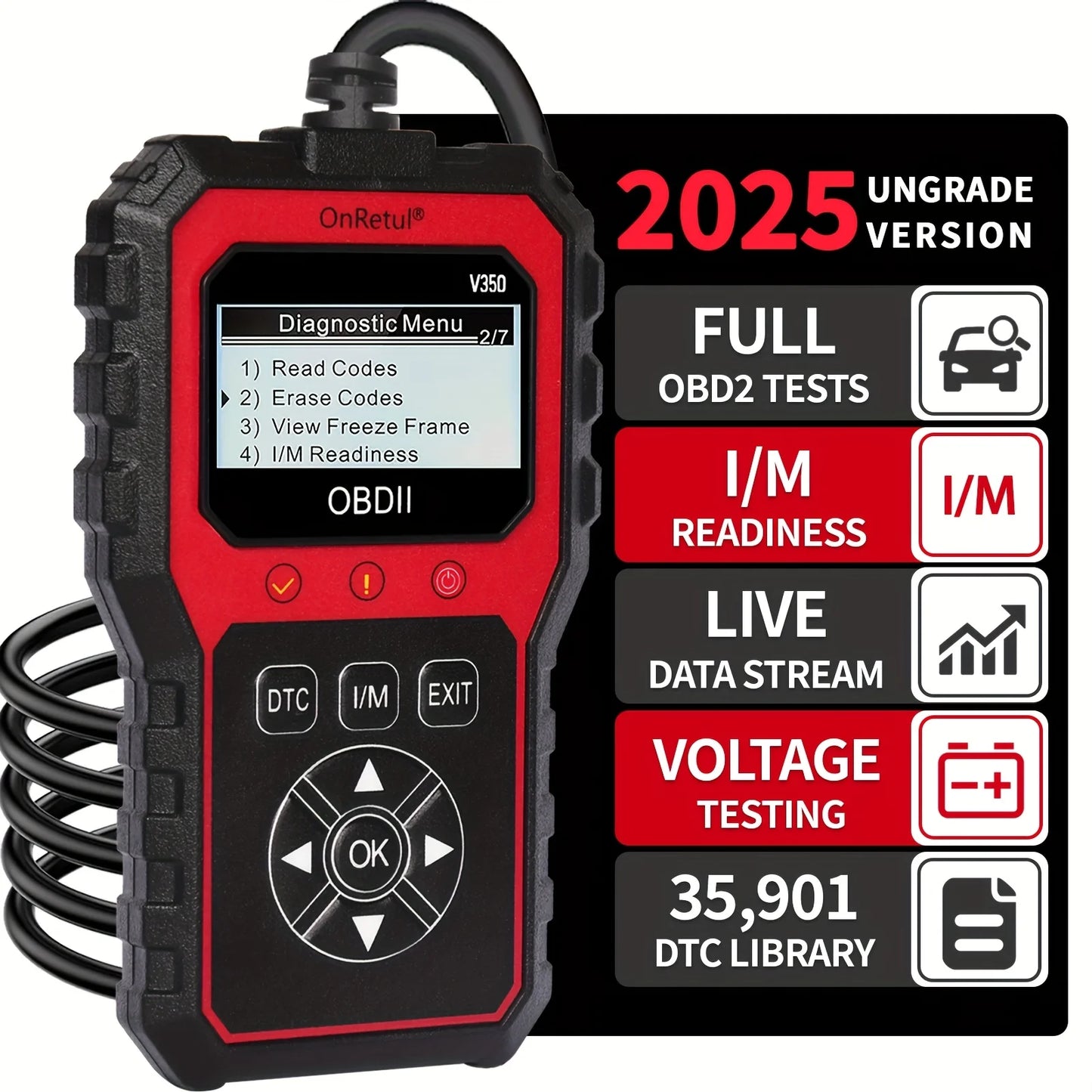 Advanced Obd2 Scanner V350 - Handheld Diagnostic Tool for All Vehicles, Reads Engine Faults, Tests Batteries, Analyzes and Tests Engine Performance, 350+ Readiness Check Codes, Dtc Book, 35, 901+ Readiness Check Codes, Vehicl