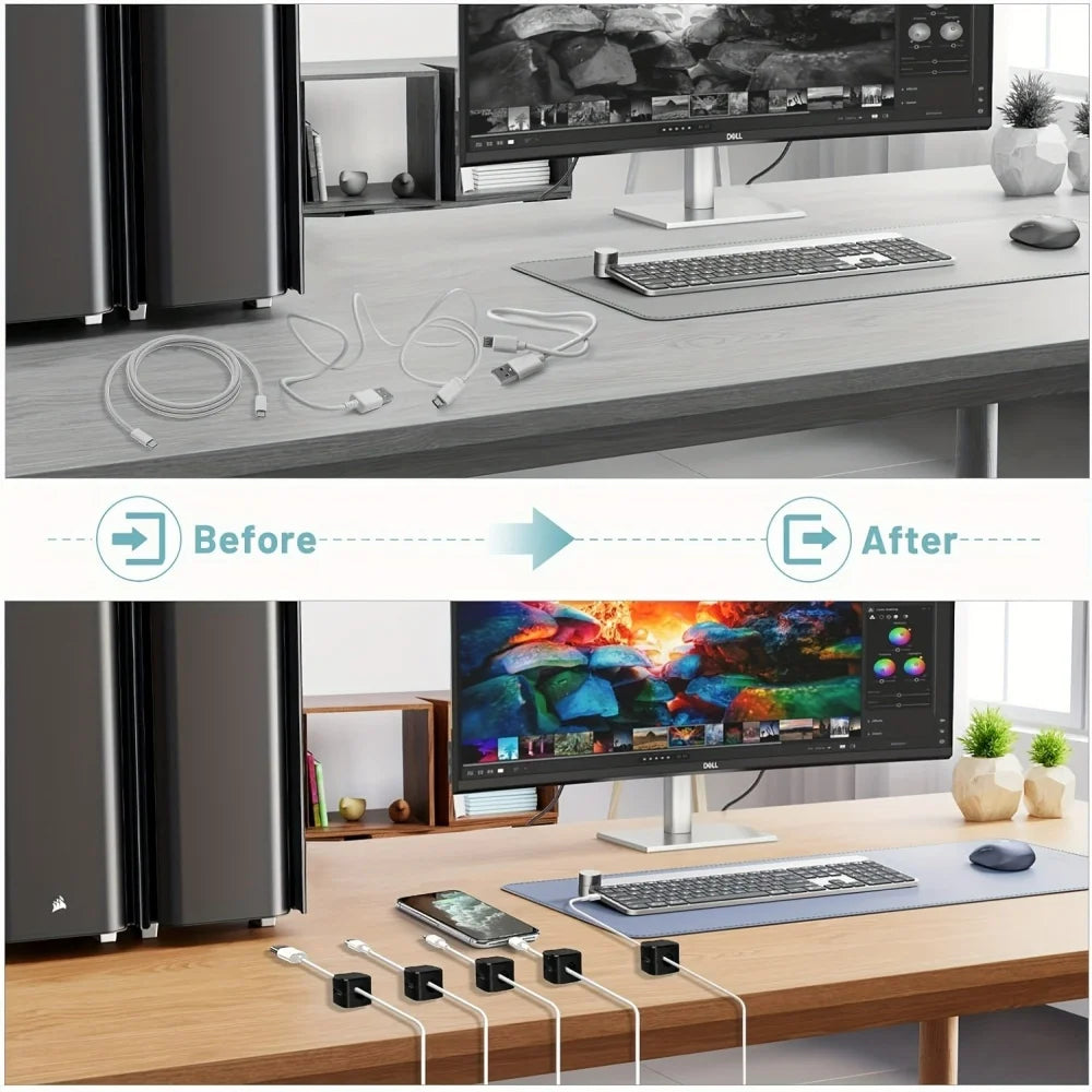 Magnetic Cable Organizer Cable Clips 1/3/6 PCS Management Wire Keeper Wall Data Cable Winder Adjustable Cord Holder Under Desk