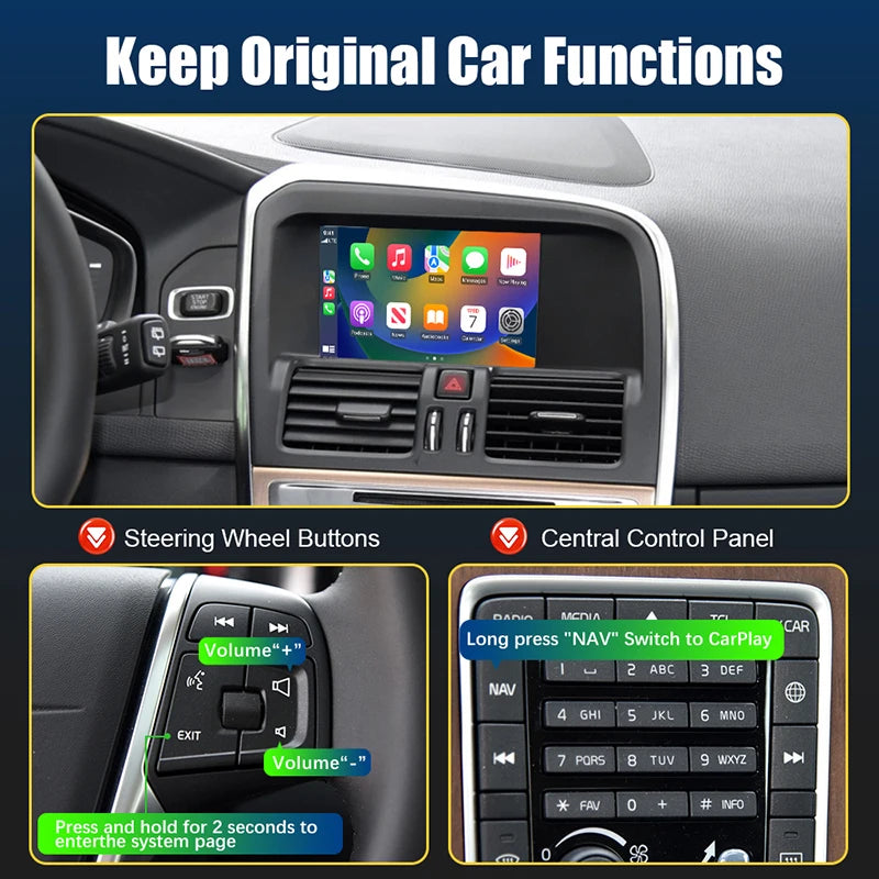 Wireless Apple CarPlay For VOLVO 7‘’ S60 S80 XC60 V60 V40 S60L 2015-2019 Car Play Android Auto Box Mirror Front View Rear Camera