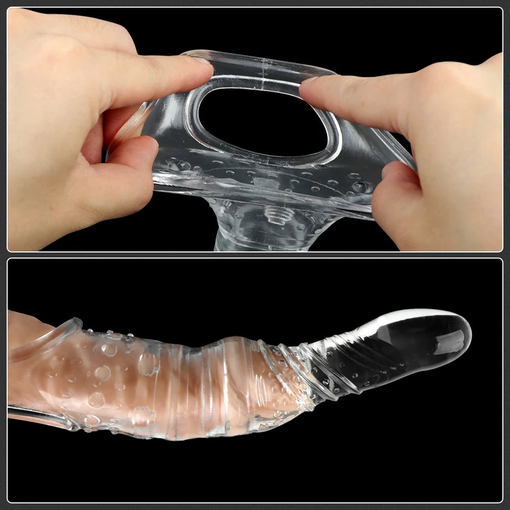 5-9cm Extender Penis Enlargement For Men Cock Ring Delay Ejaculation Testis Lock Bondage Strapon Thick Condoms Sex Toys Couples