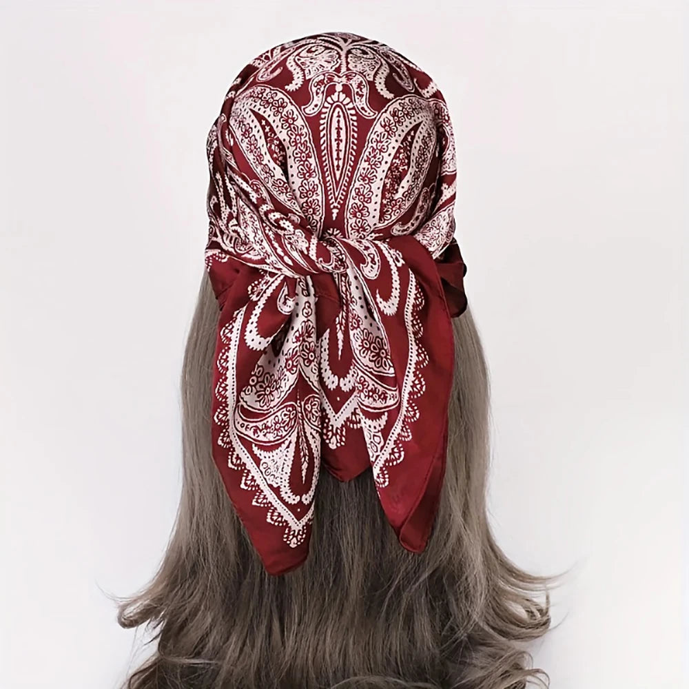 2025 New Paisley Print Small Square Scarf Soft Satin Silk-like Thin Neck Scarf Mature Style Sunscreen Headscarf For Women