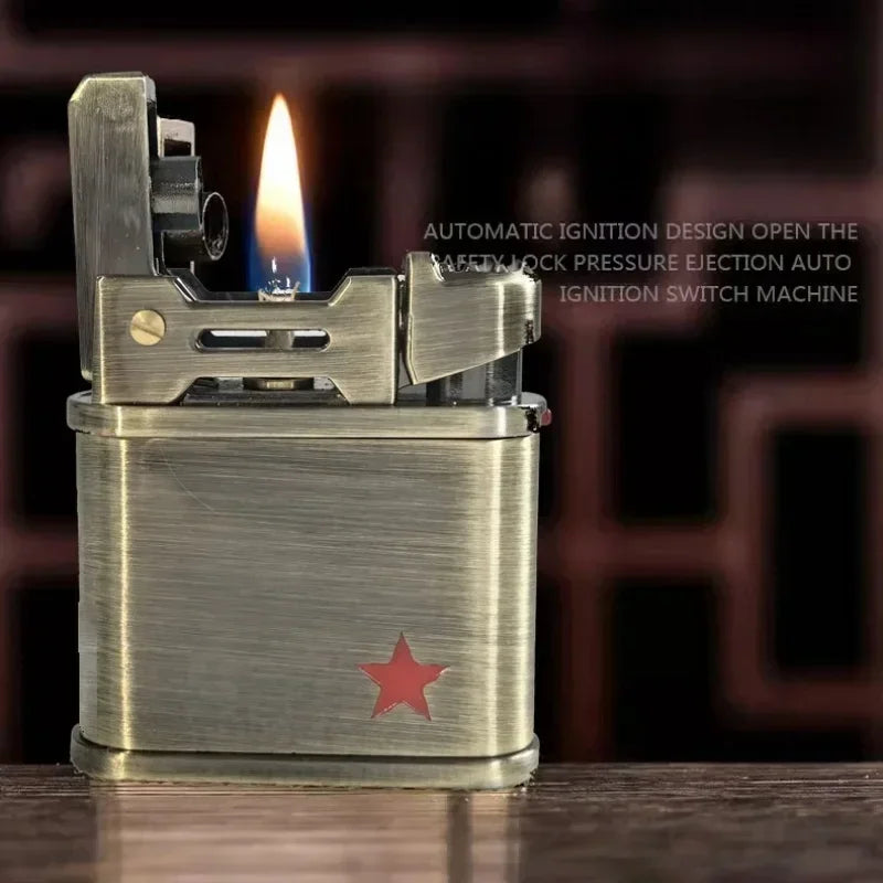 CHIEF Vintage Red Star Lighter - Military Style, One-Click Ignition, Windproof, Perfect Gift for Collectors