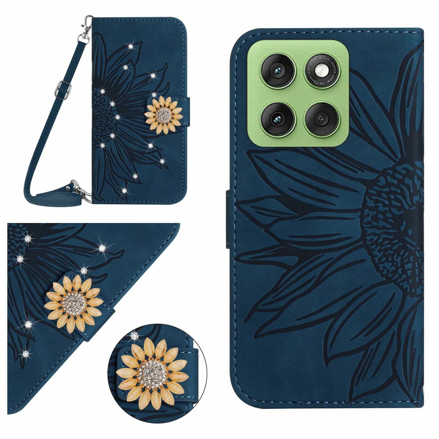Sunflower Crossbody Wallet Book Case For VIVO V60 V50 V40 V27 V25 V23 V21 V20 T2 T1 Leather Lanyard 3 Cards Anti Drop Flip Cover
