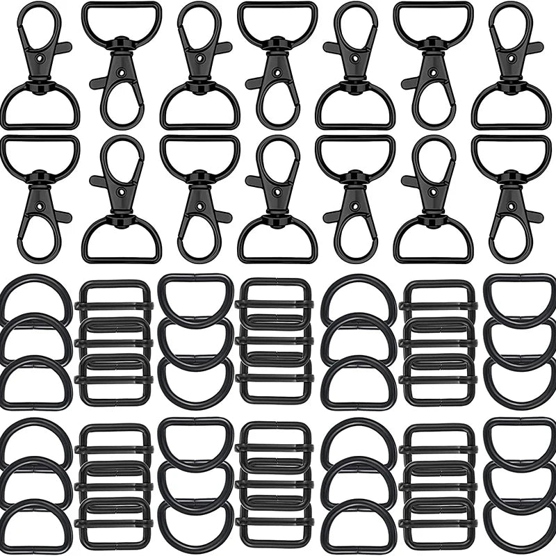 25/40/56PCS Metal Snap Hooks Buckle Belt D Rings Keychain Tri-Glides Slide Center Bar For Bag Strap Belt Key Rings Leather Strap