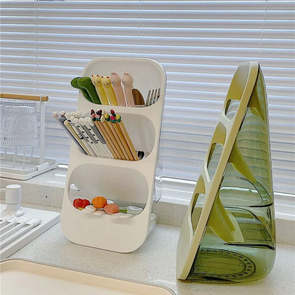 Multifunctional Chopsticks Cage Household Draining Three Tier Slant Insert Kitchen Spoon Chopsticks Storage Shelf