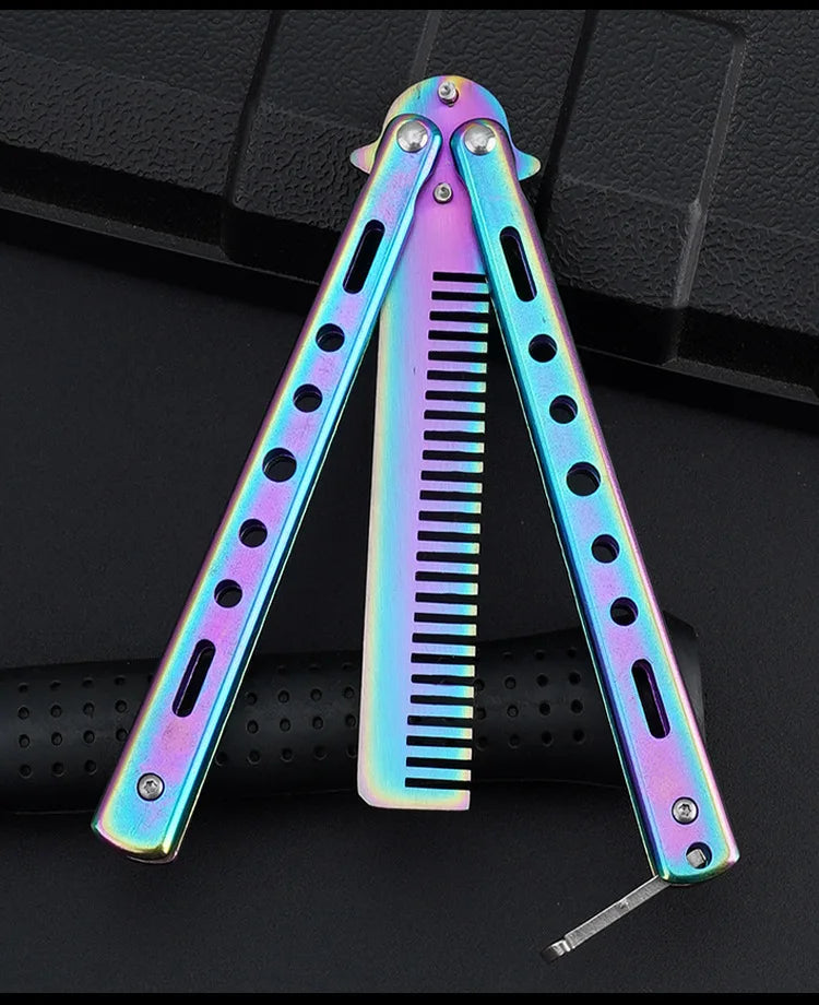 Foldable Comb Stainless Steel Practice Training Butterfly Knife Comb Beard Moustache Brushe Salon Hairdressing Styling Tool