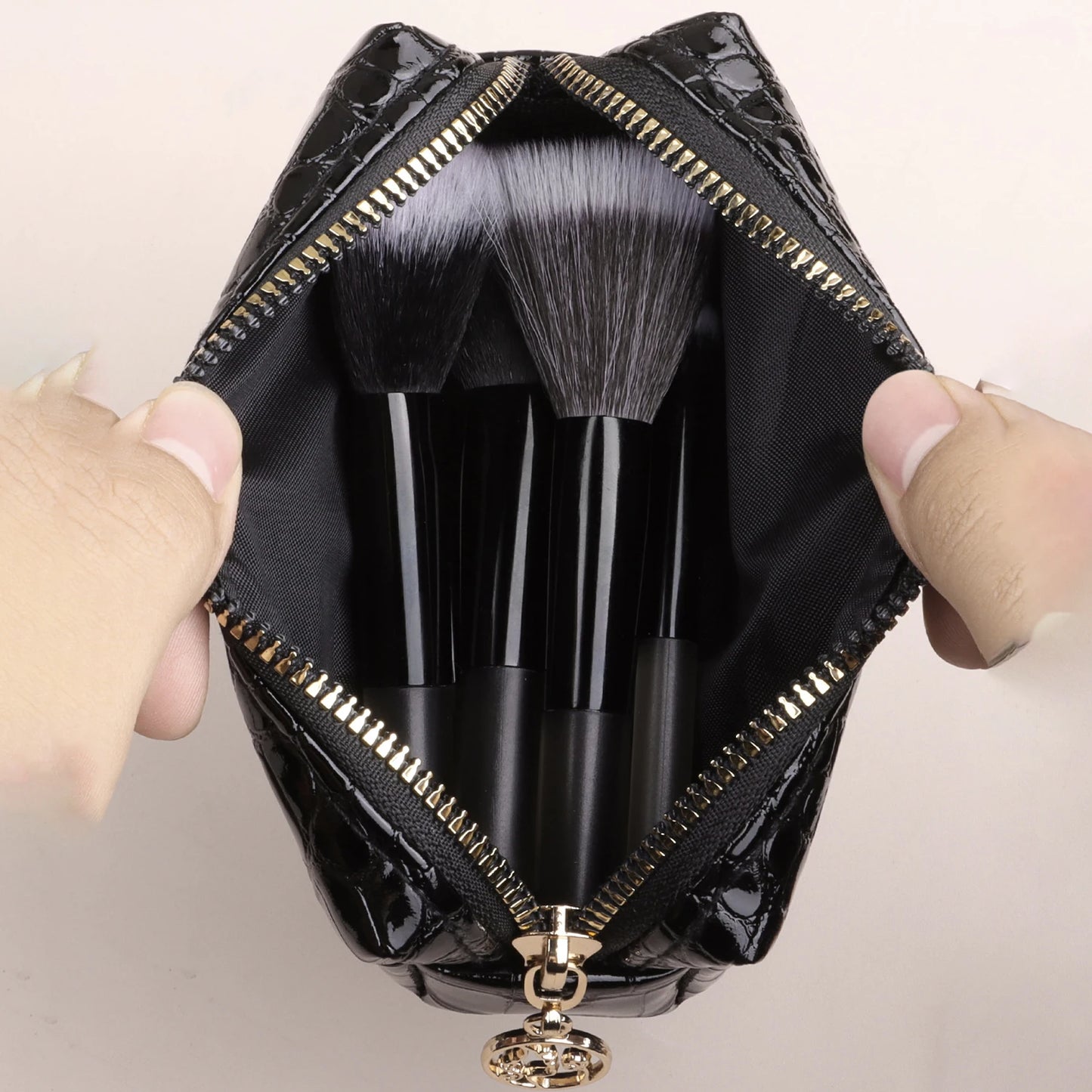 10 mini transparent handle brushes+crocodile patterned bag makeup brush Travel portable Makeup Tool Professional with bag