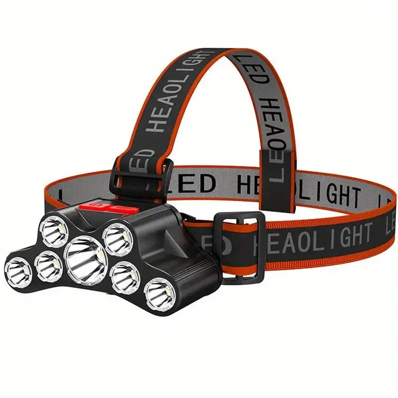 7 LED Powerful Headlamp Super Bright USB Rechargeable High Power LED Flashlights 4-Mode Torch Waterproof Outdoor Camping Fishing