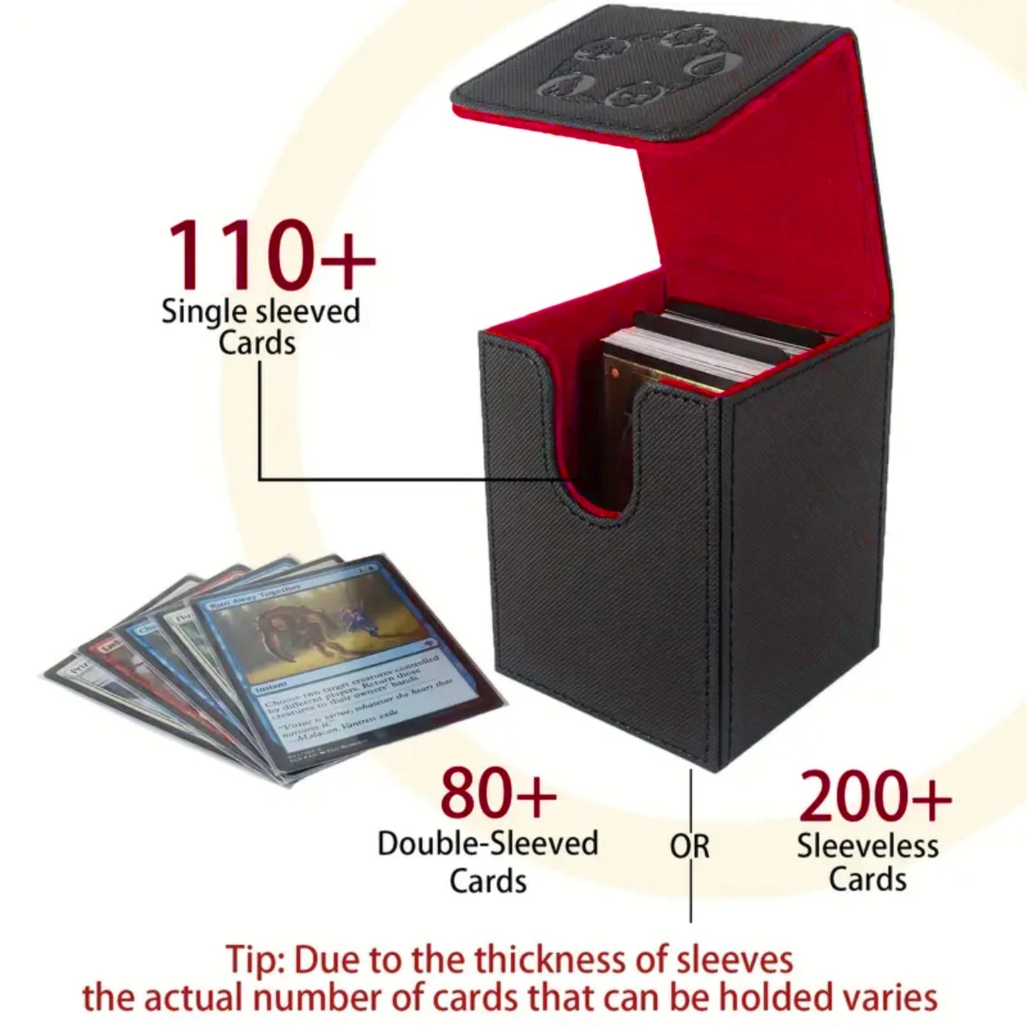 MTG Card Deck Box, Copyrighted Design，Fits 100+ Single Sleeved Cards, Magnetic Closure PU Leather Card Box for TCG Cards