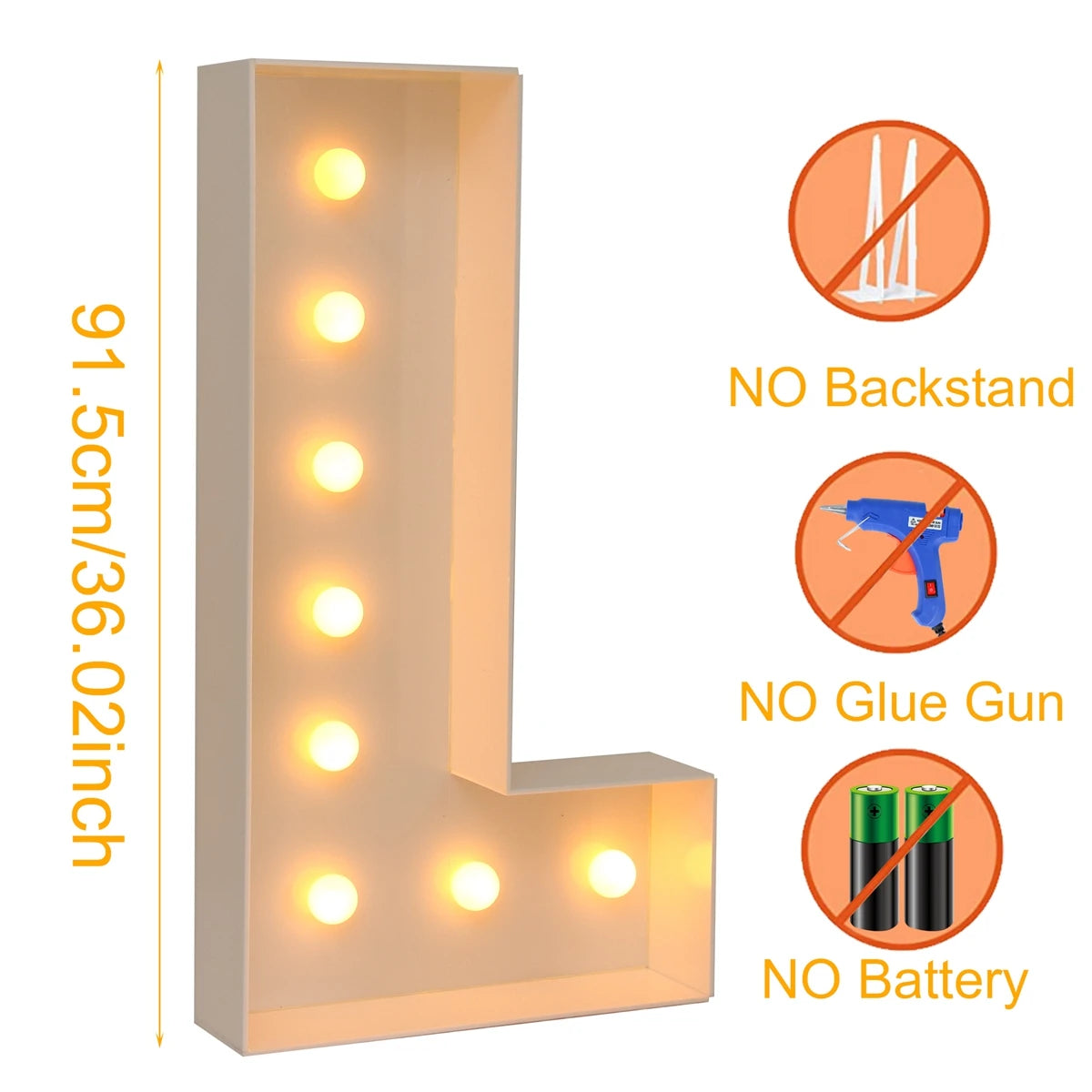 91.5cm Warm Light Up Giant Letter Led Light Frame Box Balloon Filling Box with 10 Lights Birthday Wedding Xmas Decor Baby Shower