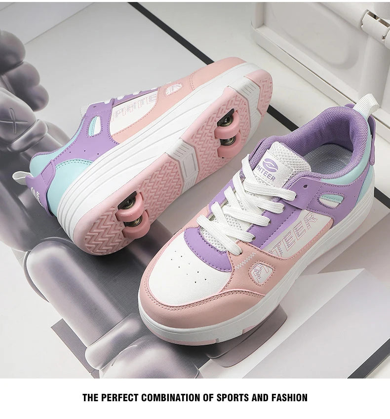 Student roller skates, detachable four-wheel roller skates, size 31-40 multifunctional sports shoes for boys and girls
