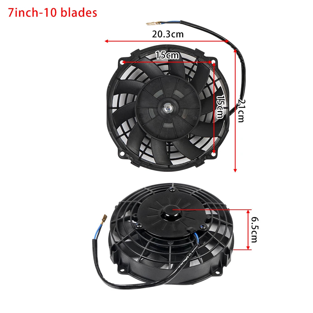 Universal 7/9/10/12/14/16 Inch 12V 80W 2100RPM Car Air Conditioning Cooling Fan Blade Cool Mounting Kit CF-1001 Black CF-1001