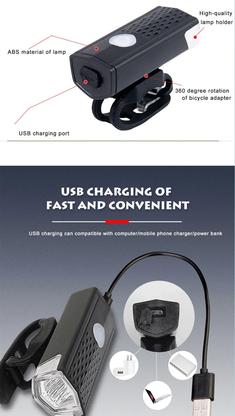 Bike Light Set Bicycle Headlight Taillight USB Rechargeable MTB Bike Front Rear Lamp Set Cycling Flashlight Bicycle Accessories
