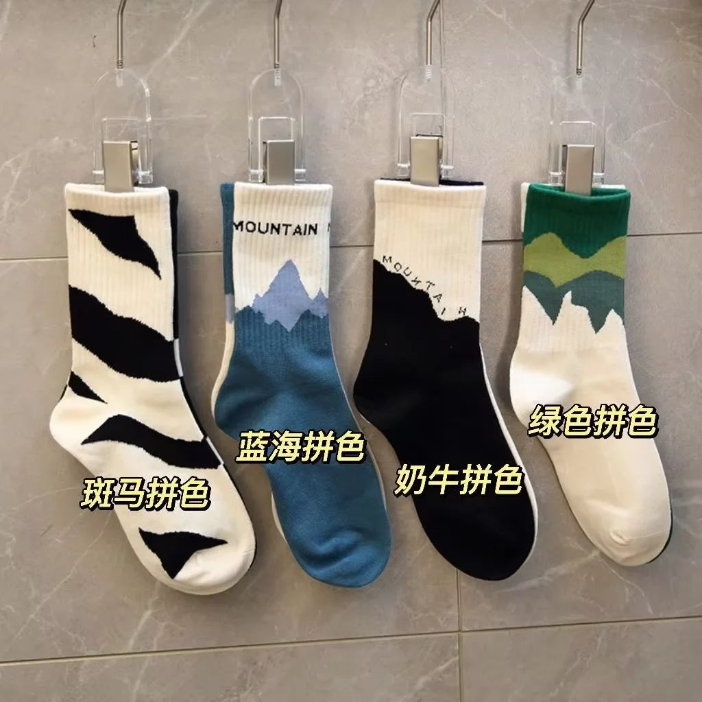 4 Pairs Of Men's Vintage Striped Crew Socks, Thermal Breathable Comfy Socks For Men's Wearing, Autumn & Winter