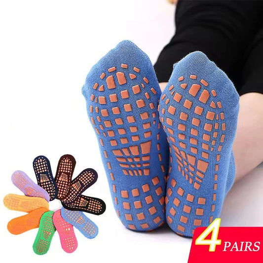 4 Pairs of Pure Cotton Yoga Socks Fitness Pilates Women's Socks Silicone Anti Slip and Wear-Resistant Foot Massage Ankle Socks