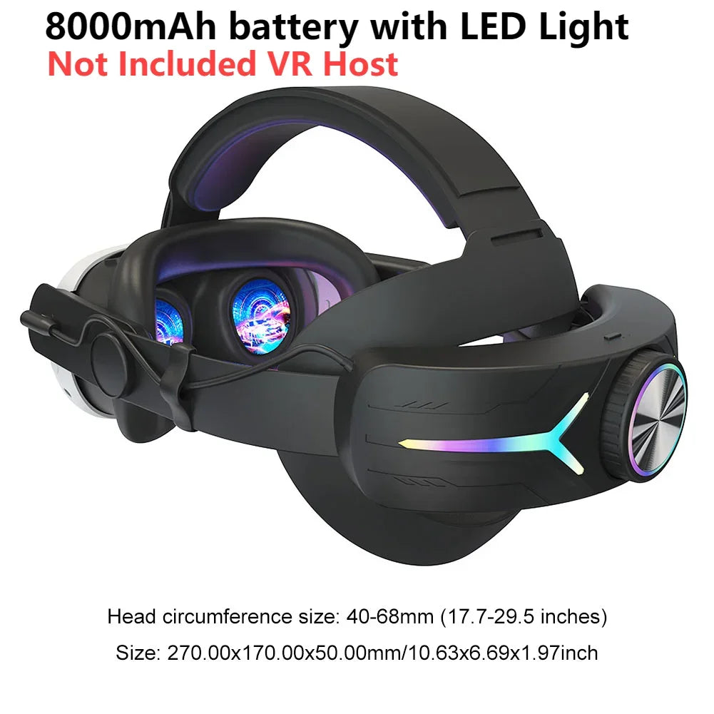 Head Strap For Meta Quest 3 Comfort Sponge VR Headwear Charging Headset with Built-in 8000/6000mAh Batteries For VR Accessories