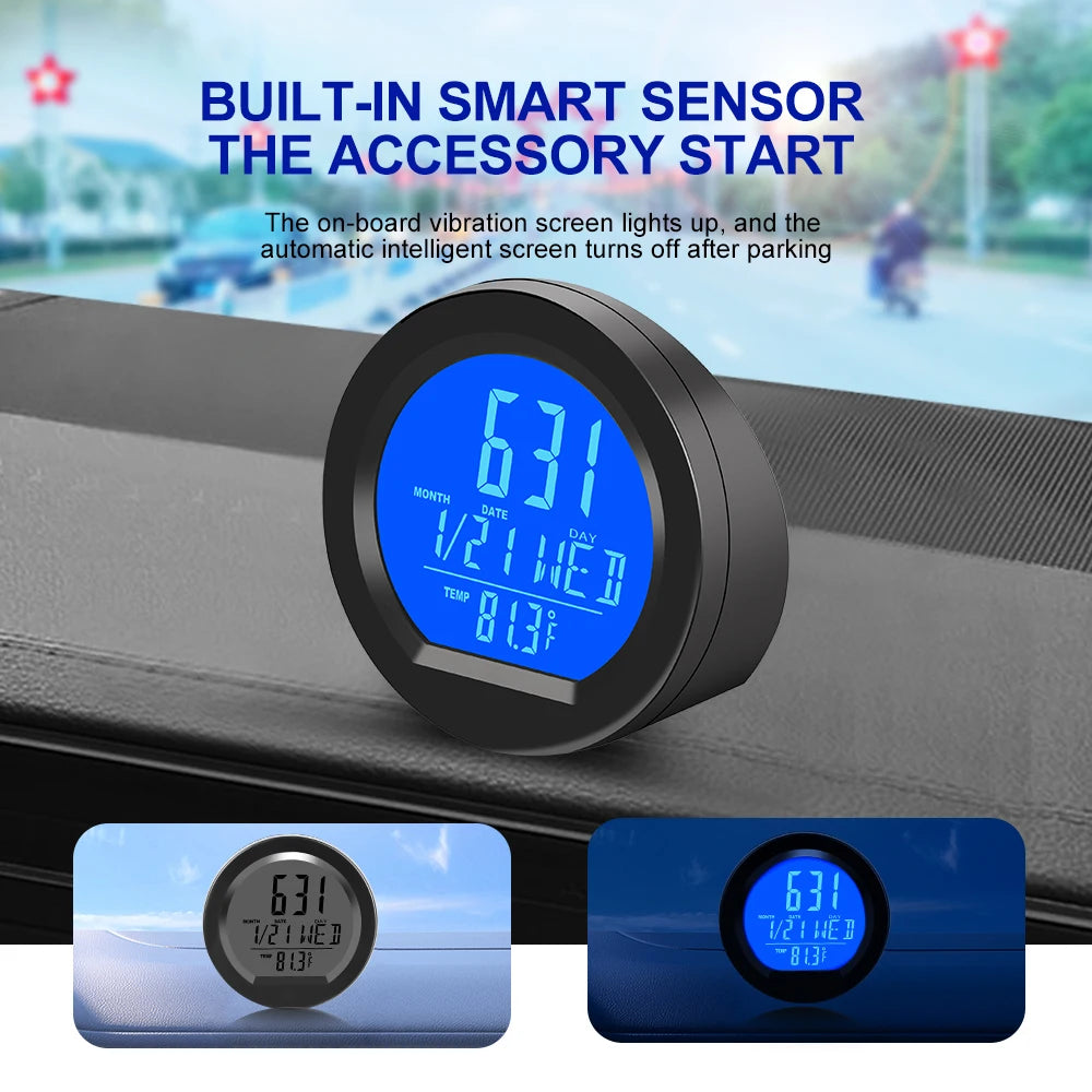 Solar Car Digital Clock Date Week Thermometer LCD Luminous Display for Dashboard Car Clock Automobiles Internal Stick-On