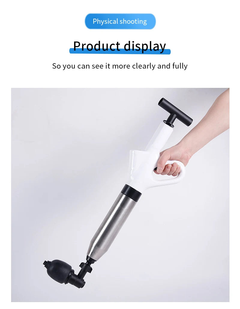 Stainless Steel Toilet Pipe Dredger Pneumatic Household High-pressure Dredging Tool Set Thickened Wall Cylinder Sturdy And Safe