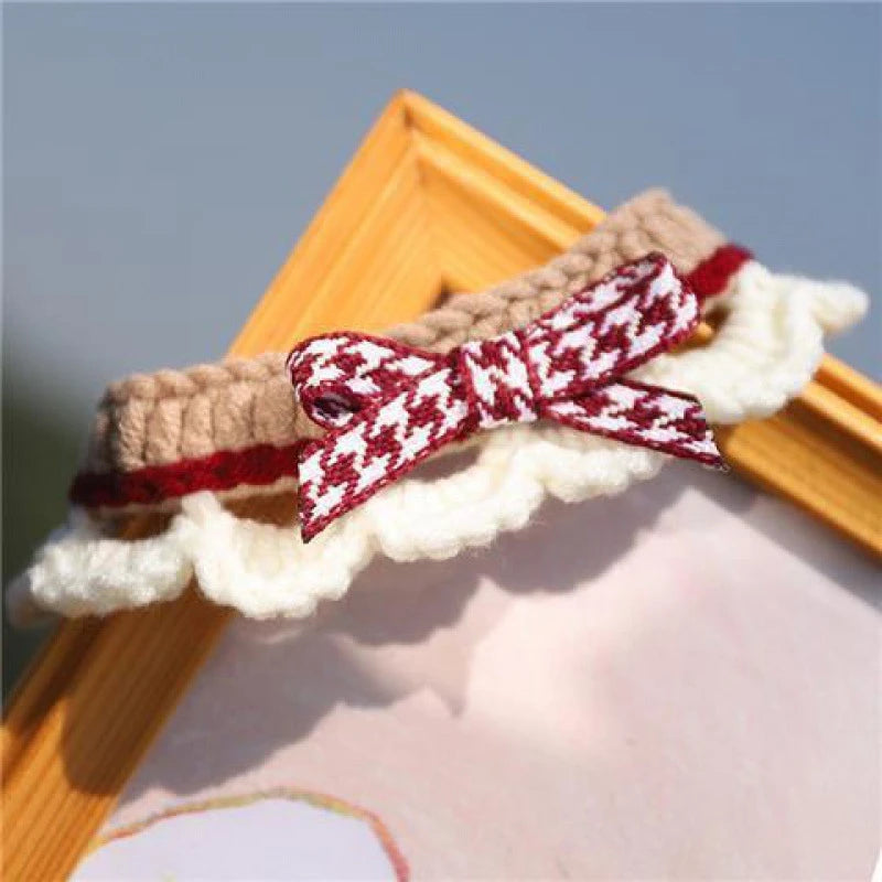 Cute Bow-knot Hand-knitted Saliva Towel  Kitten Cat Puppy  Adjustable Collar Pet Decorative Dog Cat Collar Pet dog Accessories