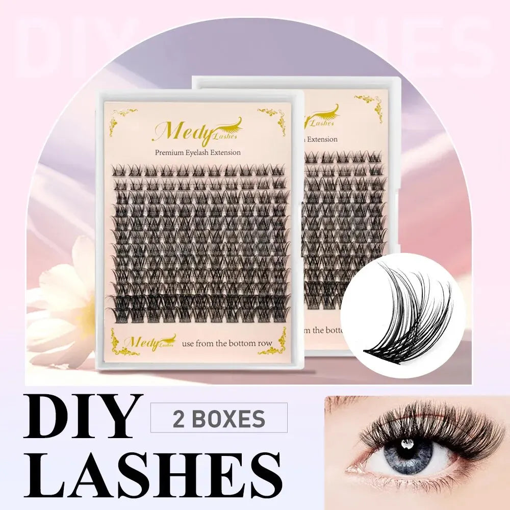 288 Pcs Cluster Lashes C Curl Individual Mega Lash Clusters False Eyelashes Extension Natural Look Reusable Glue Bonded Black Su