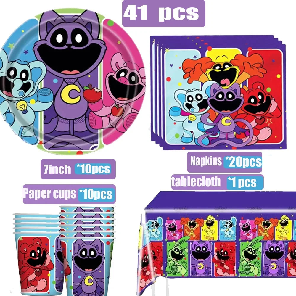 Smiling Critters Catnap Party Supplies Disposable Cup Plates Balloons Banners Cake Decorations Kid Boy Birthday Gift Baby Shower