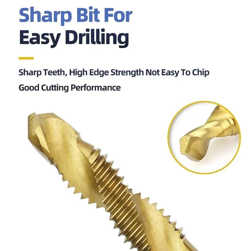 6pcs Tap Titanium Plated Hex Shank Drill Bits HSS Screw Thread Metric Taping Screw Machine Compound Tool M3-M10 Hand Tools