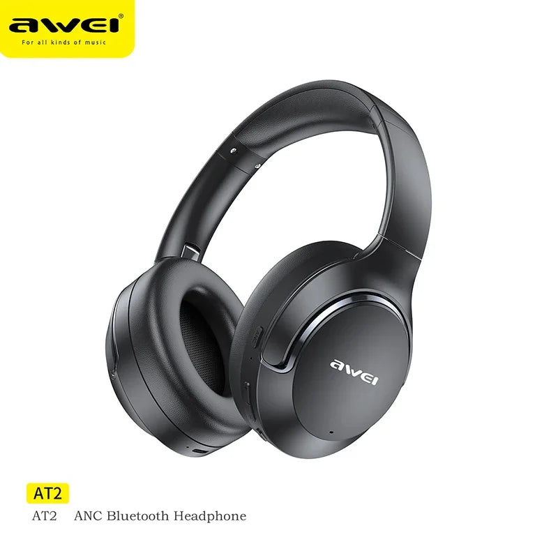 Awei AT2 ANC Wireless Headphones Over-Ear 30dB ANC Headphone Bluetooth 5.3 40mm Dynamic Driver Long Battery Life Earphones