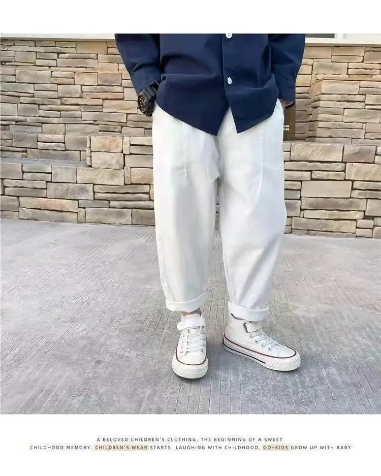 2024 New Baby Pants Solid Color Kids Causal Fashion Trousers Loose Spliced Pocket Harajuku Pants Cotton Boys Children's Clothing