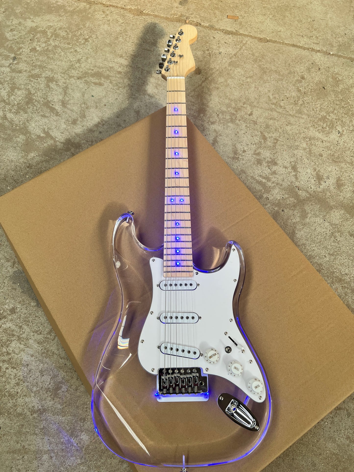 Acrylic clear crystal Plexiglas 6-string electric guitar Blue LED lights Maple guitar neck Free shipping
