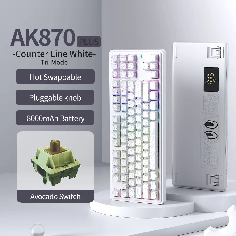 AJAZZ AK870 PLUS wireless three-mode mechanical keyboard hot-swappable screen gaming keyboard 87 keys