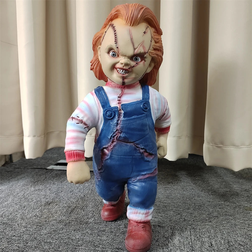 Child's Play 1:1 Chucky Doll Standing Statue Horror Chucky Figure Model Toy Collectible Doll Halloween Room Decor Prop Kids Gift