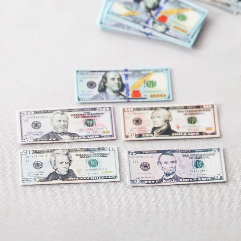 1:12 Dollar KRW Ticket Mini Fake Money Dollhouse Miniature Scene Model Banknotes Prop Dollar Bills Artificial Money Decoration