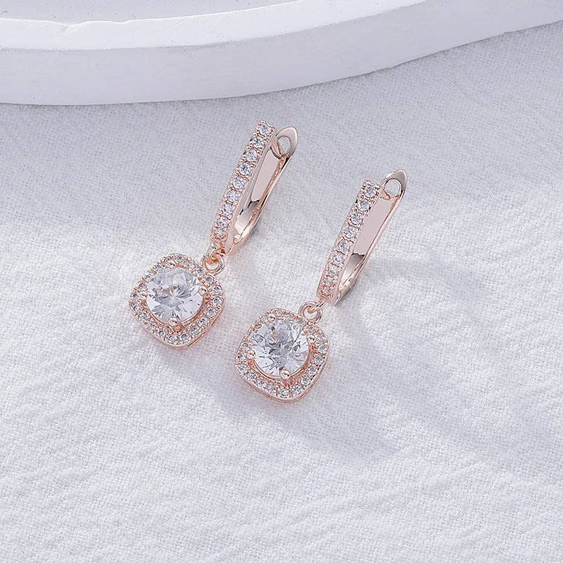 2024 Charm Zircon Square Pendant Earrings New Fashion Rose Gold Silver Color Bling Zircon Earrings Wedding Girl Luxury Earrings