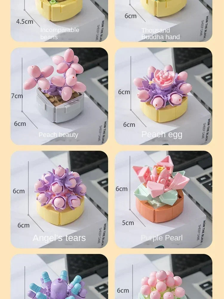 Succulent Flower Plant Potted Building Blocks Cute Flower Ornament Assembling Toys Assembling Toys Birthday Gift