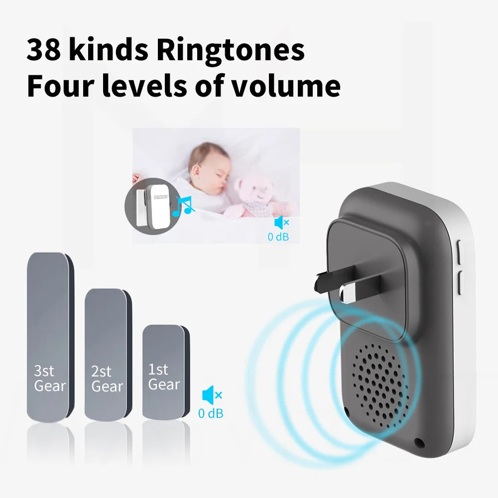 New Wireless Doorbell Waterproof Plug Button No Battery Required Ring Bell Chimes Sets Home Smart Door bell 38 ringtones