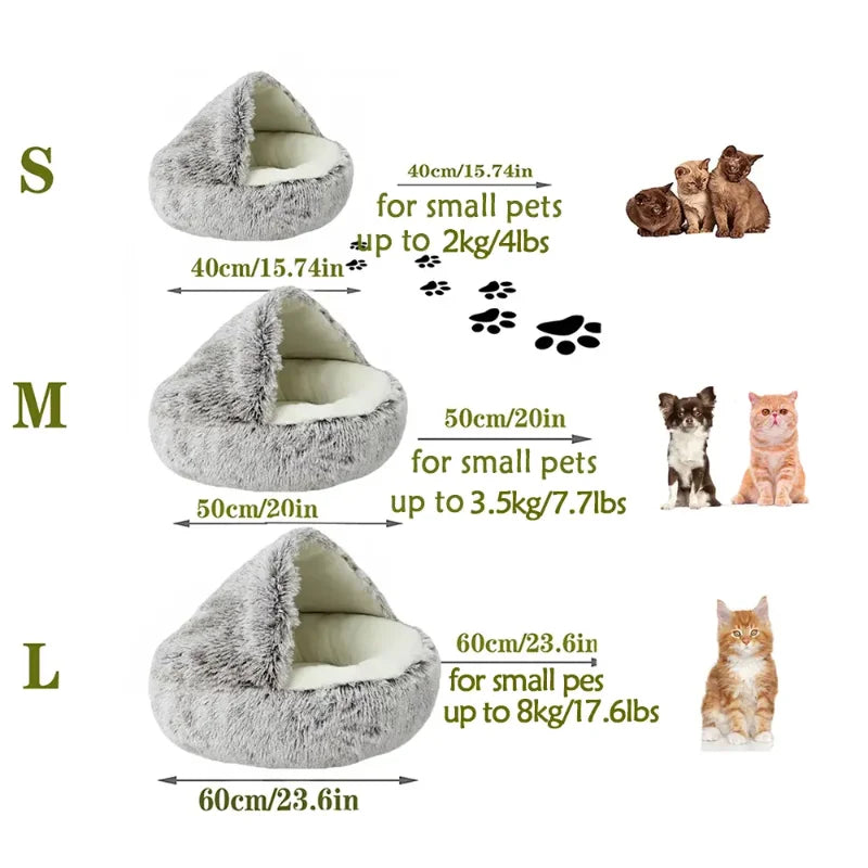 Cat Bed Round Plush Fluffy Hooded Cat Bed Cave,  S/M/L Cozy for Indoor Cats or Small Dog beds, Doughnut Calm Anti-nxiety Dog Bed