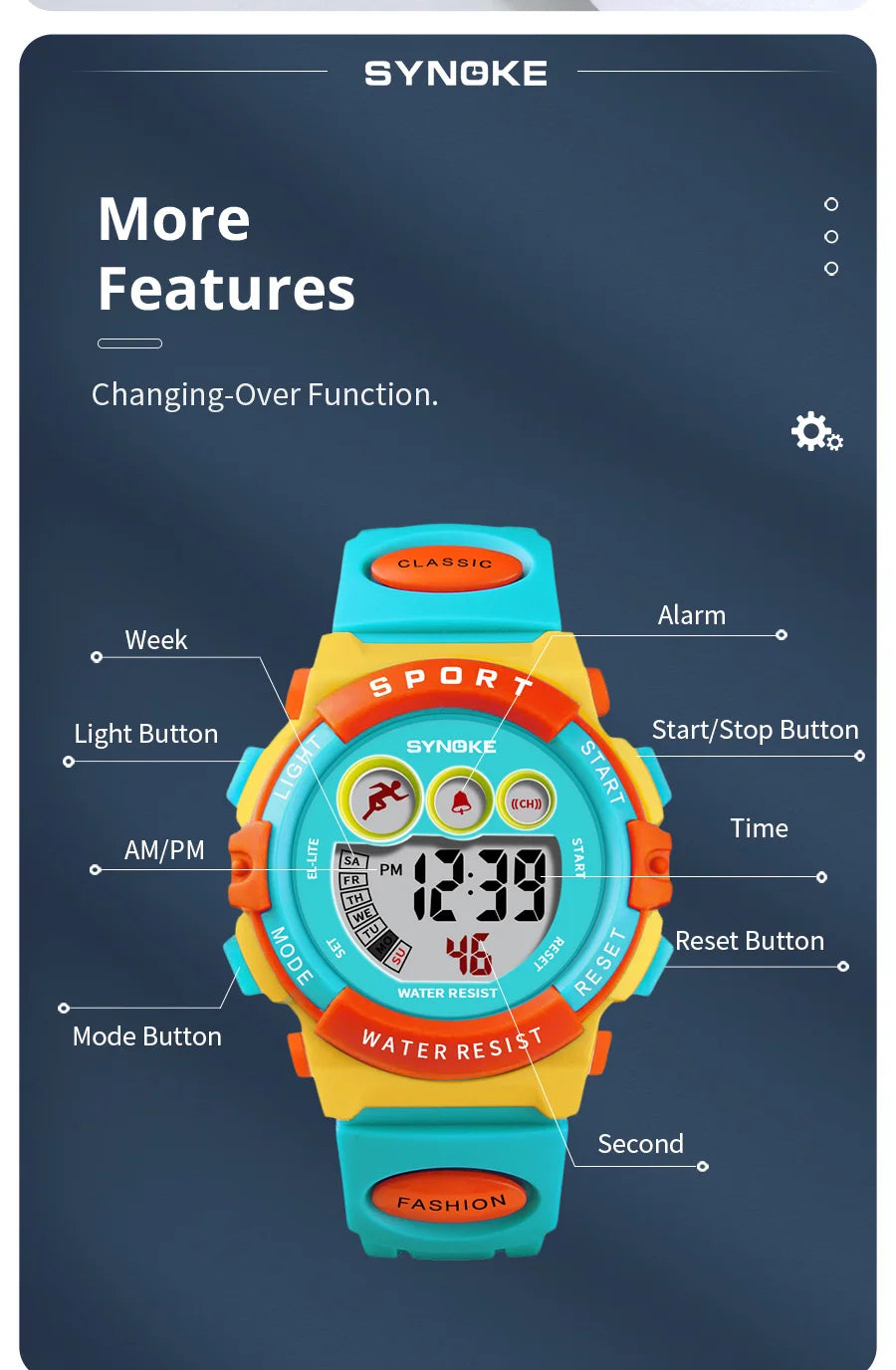 SYNOKE Student Sport Watches For Kids Colorful Electronic Watches Waterproof Clock Children Digital Watch For Boys Girls